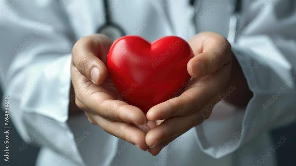 Doctor holding a red heart in hands. Healthcare and medical concept. Doctor holding a red heart in hands. Healthcare and medical concept.