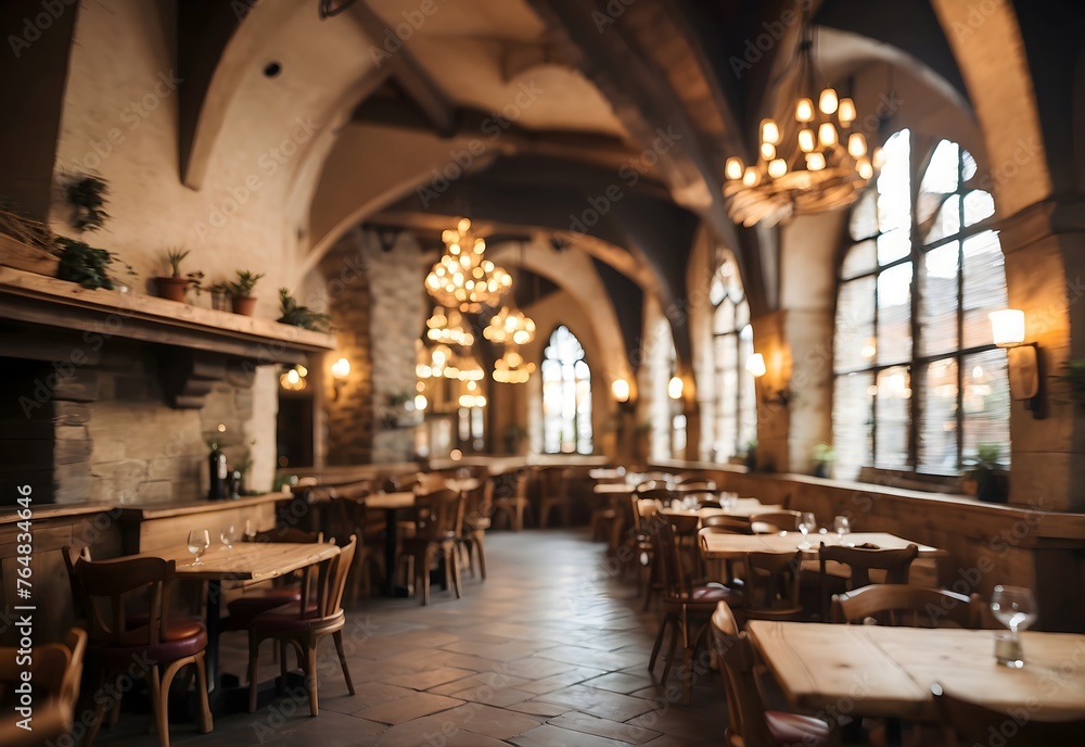 Blurred image of a medieval-themed restaurant, generative AI
