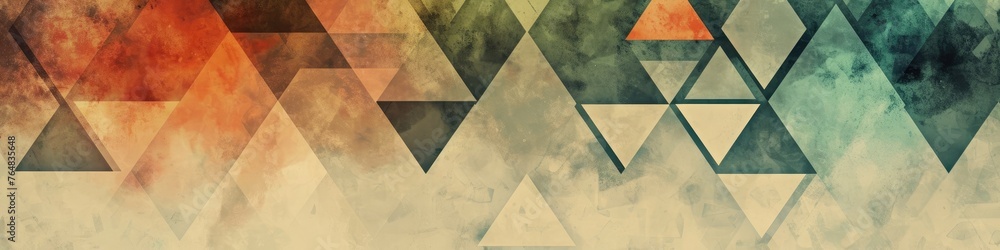Dynamic and harmonious, this geometric artwork features a captivating display of triangles on a softly colored canvas. Copious copy space allows for versatile creative expressions. Dynamic and harmonious, this geometric artwork features a captivating display of triangles on a softly colored canvas. Copious copy space allows for versatile creative expressions.