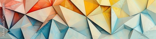 Dynamic and harmonious, this geometric artwork features a captivating display of triangles on a softly colored canvas. Copious copy space allows for versatile creative expressions. photo
