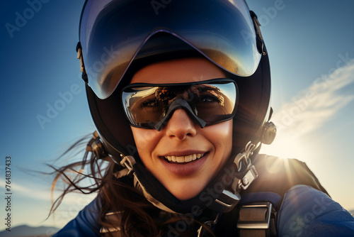 Portrait of skydiver jumping out of plane adventure adrenaline concept