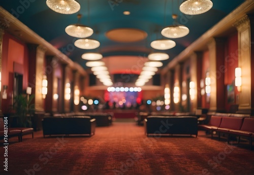 Blurred image of an indie film theater lobby, generative AI photo