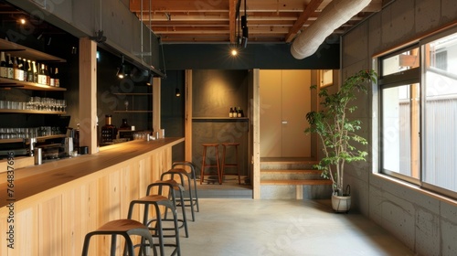 A minimalist Japanese beer bar, where simplicity and quality reign. The interior design features 