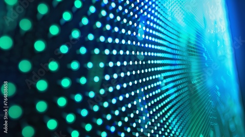 An LED screen background with a gradient of blue and green dots, offering a modern and digital feel