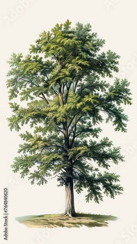 With meticulous attention to detail, a classic botanical illustration showcases the grandeur of an elm tree, surrounded by lush foliage that transports one to the refined ambiance of a Victorian