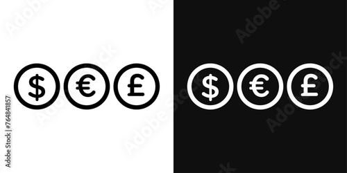 Financial Currency Icons. Symbols of Global Monetary Units and Exchange.