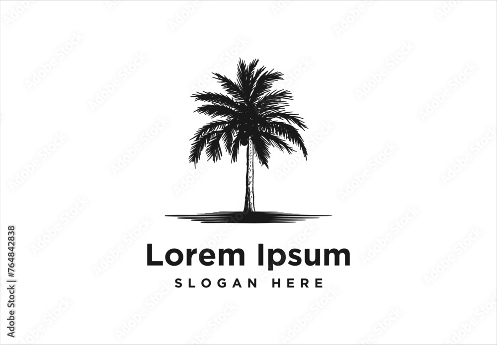 Hand drawn palm trees on island Logo Inspiration isolated on white background