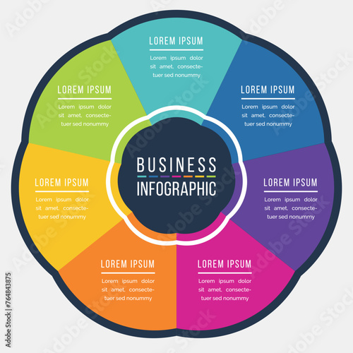 7 Steps infographic circle design template for business information 7 objects