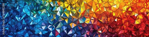 An intricate mosaic of triangles forming a kaleidoscopic pattern against a serene, solid colored backdrop. The composition leaves ample room for customization and creative applications.