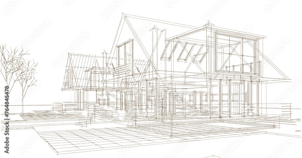 townhouse architectural sketch 3d illustration	
