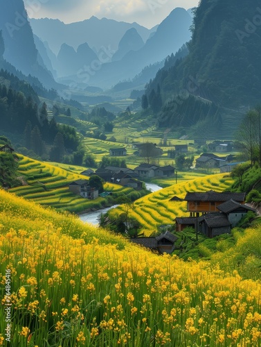 rice terraces in chineese mountains photo