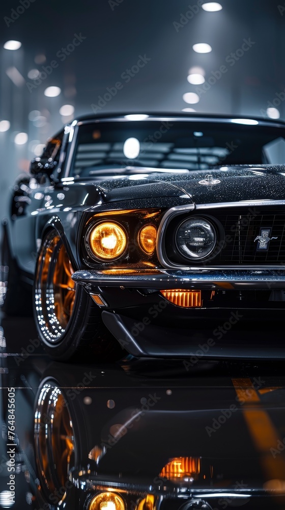 a luxury sport black car in a garage
