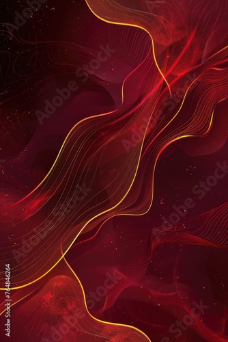 Abstract dark red background with gold wave accents.