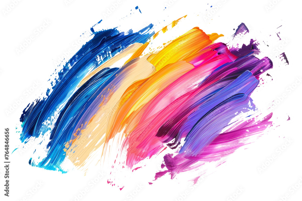 bright wavy colorful brush strokes isolated on white background