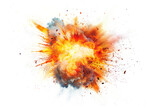supernova explosion, with bright shockwaves and debris expanding outward against a clean white background.