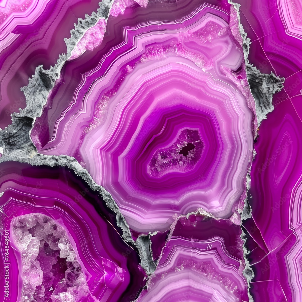 Obraz premium Vibrant magenta agate slices, natural stone texture background, abstract purple crystal pattern, luxurious mineral surface for design projects, geology, and decorative backdrops