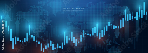 A chart of business candlesticks of investment trading on the stock market on a dark blue background. Bullish point, the trend of the chart. Vector EPS 10.