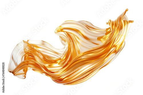 Elegant golden oil swirls, isolated on white background.