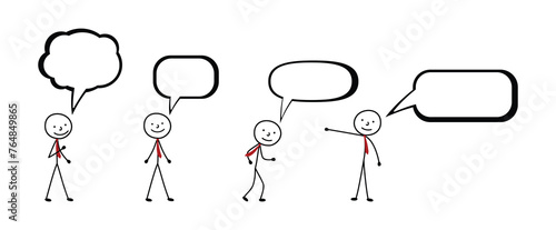 stickman says, set of men and bubbles for text, stick figure human silhouette, hand drawing