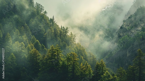 Misty forest in the mountains. photo
