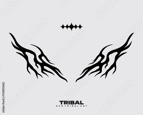 Brutalism streetwear element tribal tattoo shape collection set acid poster, illustration vector creepy icon, symbol sick editable