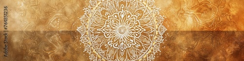 an enchanting mandala on a champagne gold canvas, capturing the precise details and warm tones with crystal-clear precision.