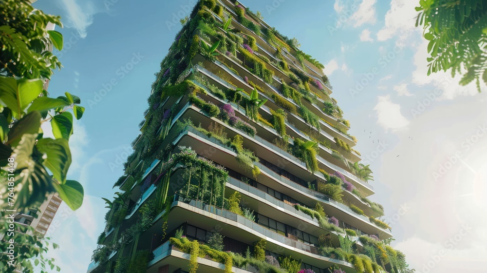 An architect integrates vertical gardens into a high-rise building design, improving air quality and providing residents with green spaces within the urban jungle 