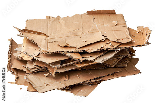 Stack of used cardboard scraps for recycling and sustainable packing solutions  isolated on transparent background	