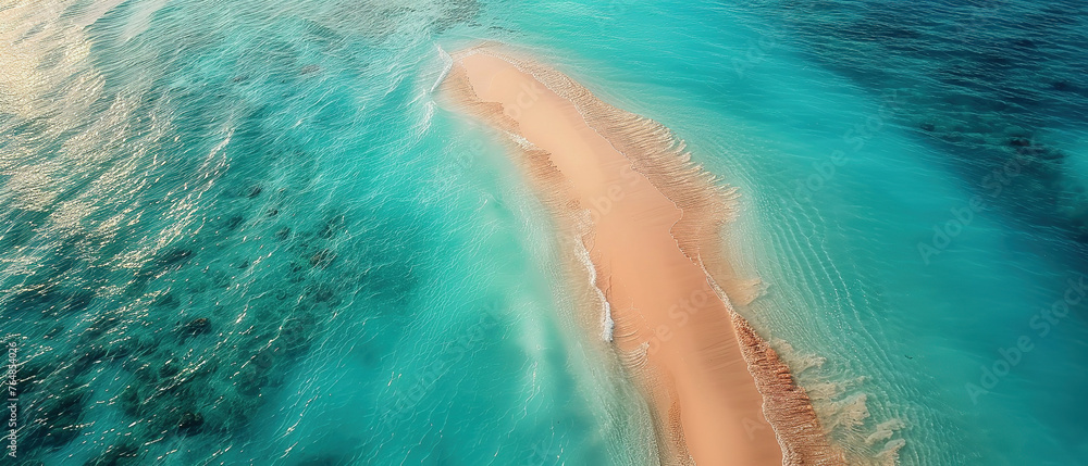 a drone shot of deserted sand bank on crystal clear turquoise waters