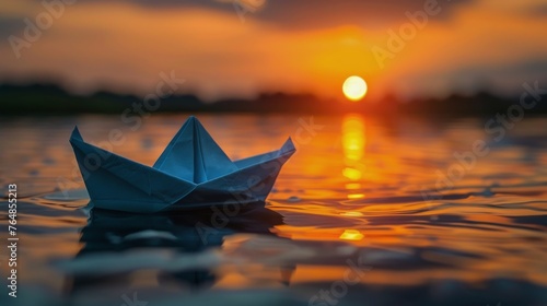 Paper Boat Drifting on Water