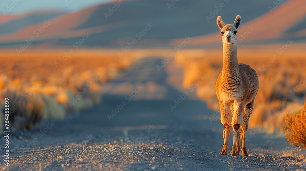Fototapeta premium Llama Stands in Middle of Road