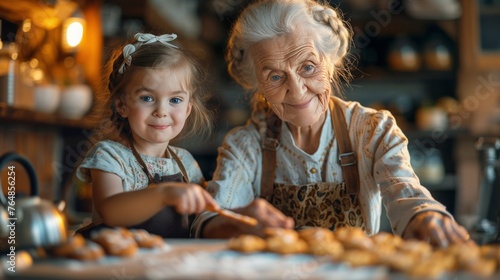 Older Woman and Young Girl Making Cookies