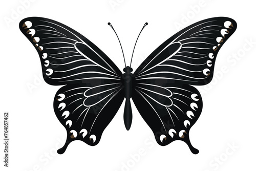 Butterfly tattoo silhouette design  Graphic black icon of butterfly isolated on white background 
