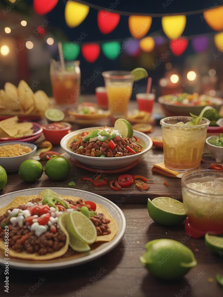 Mexican Fiesta With Tacos And Margaritas