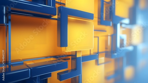 3d rendering of yellow and blue abstract geometric background. Scene for advertising  technology  showcase  banner  game  sport  cosmetic  business  metaverse. Sci-Fi Illustration. Product display