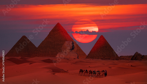 The Sphinx in Giza pyramid complex   -  Giza Pyramid Complex at amazing sunset - Cairo  Egypt