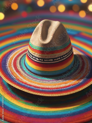 Sombrero On Patterned Serape, Cinco De Mayo Theme