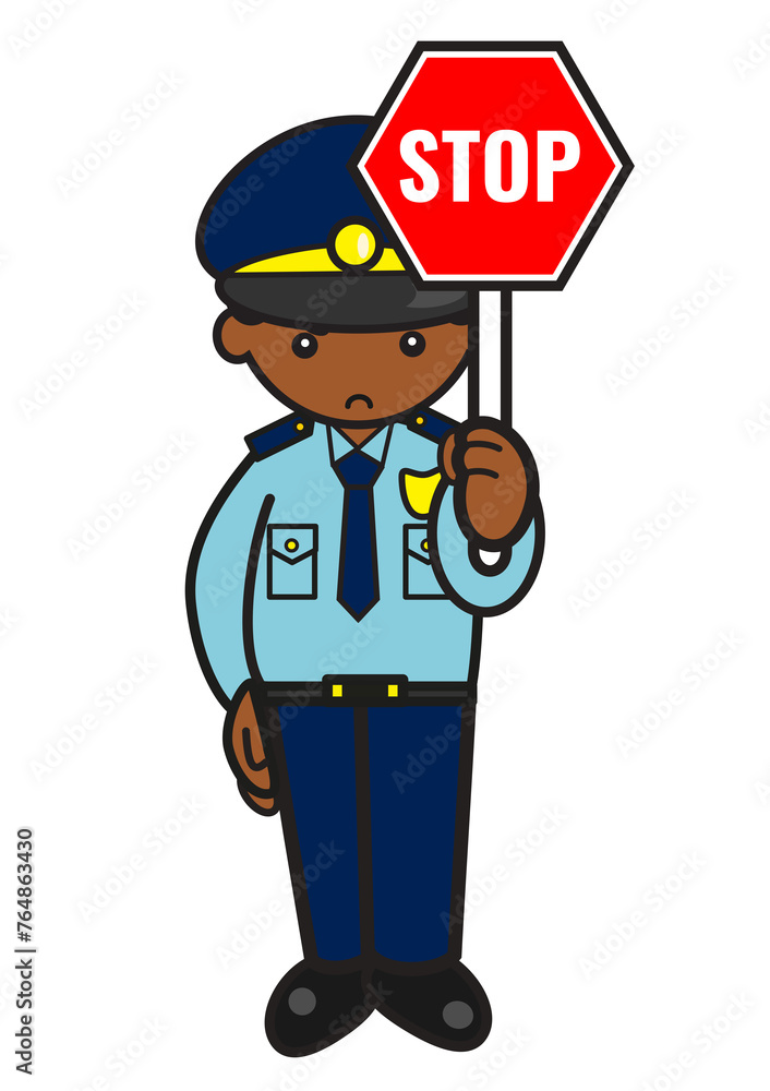 ストップの看板を持つ黒人警察官