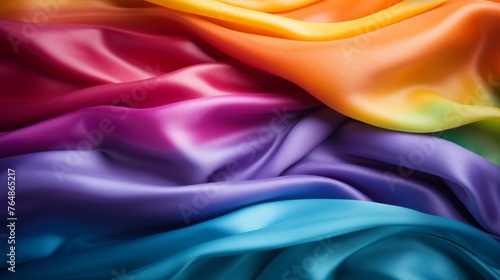 Draped satin fabric with a smooth, rainbow color transition.