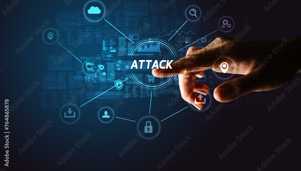 Fototapeta premium Hand touching cybersecurity button concept