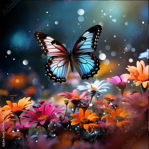 Beautiful butterfly and daisies on bokeh background. © Hawk