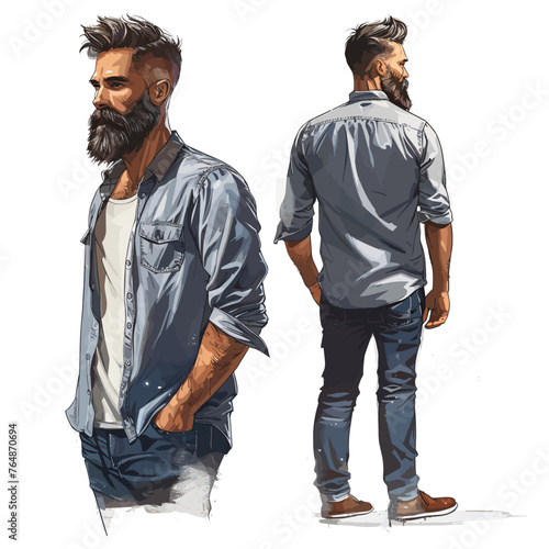 Stylish hipster man with long beard and mustache. Vector illustration