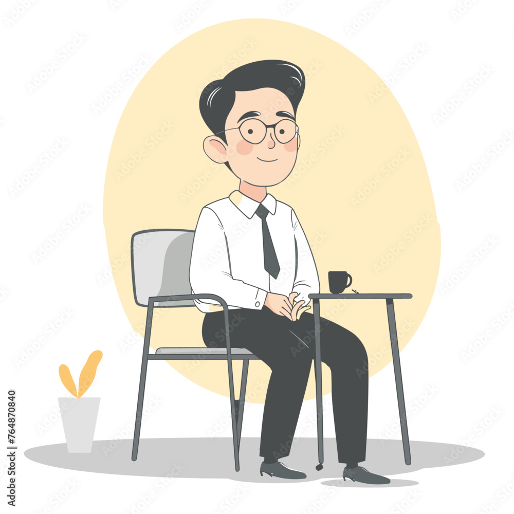 Businessman sitting on chair and drinking coffee. Vector illustration in cartoon style. Businessman sitting on chair and drinking coffee. Vector illustration in cartoon style.