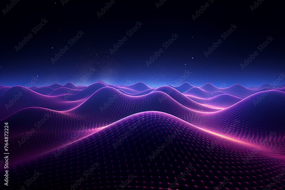 Azure and purple waves background, in the style of technological art - obrazy, fototapety, plakaty 