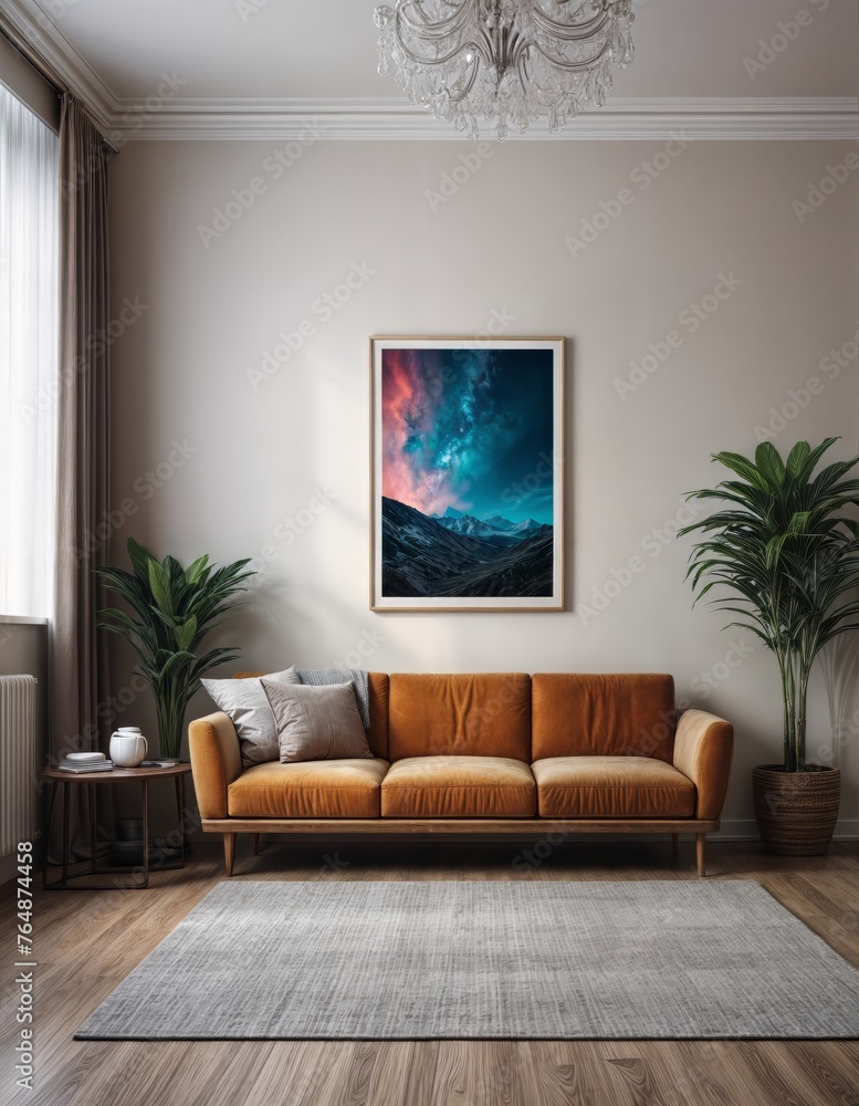 wall / modern living room with mockup frame wall / modern living room with mockup frame