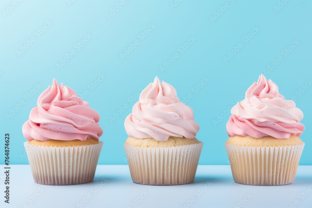 Delicious cupcakes on pastel colored background, tasty treats for celebrations and events