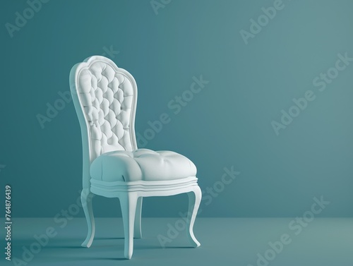 white side chair photoshoot in blue background
