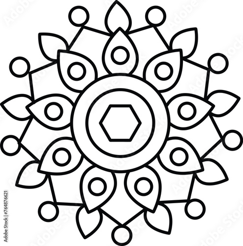 Decorative ornament in ethnic oriental style. Coloring book page. Circular pattern in form of mandala for Henna. 