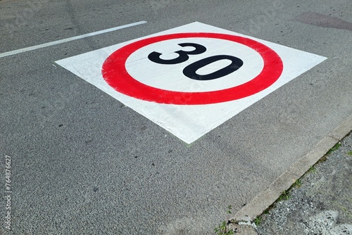 Italy, Lombardy - March 2024: Forbidden to circulate more than 30 kilometers per hour.