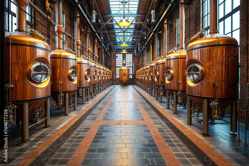 Wallpaper Mural interior of craft brewery factory with copper fermentation tanks Torontodigital.ca